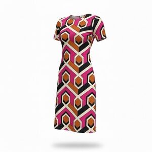 Corey Lynn Calter Geometric Midi Dress - Pink, Orange, Black size M